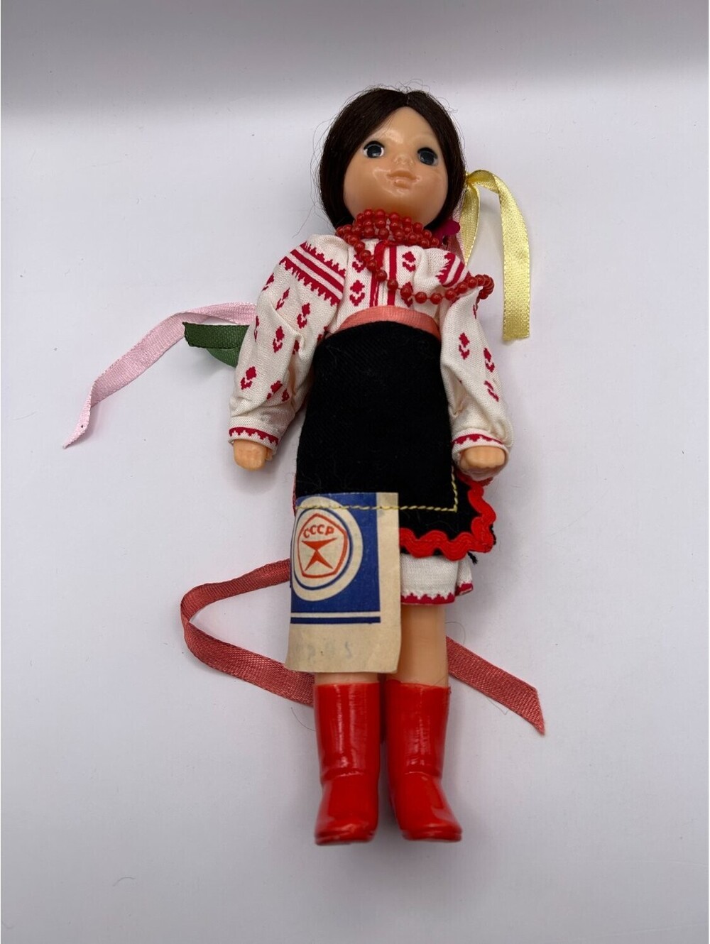 vintage folk costume doll Ukrainian or Russian traditional white red black Girls